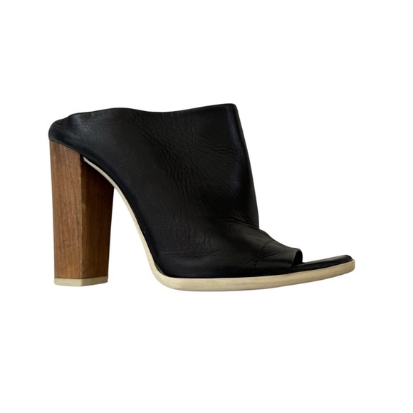 VINCE Leather Allison Open Toe Italian Slides Wooden Heel Black Size 6 - Picture 9 of 14